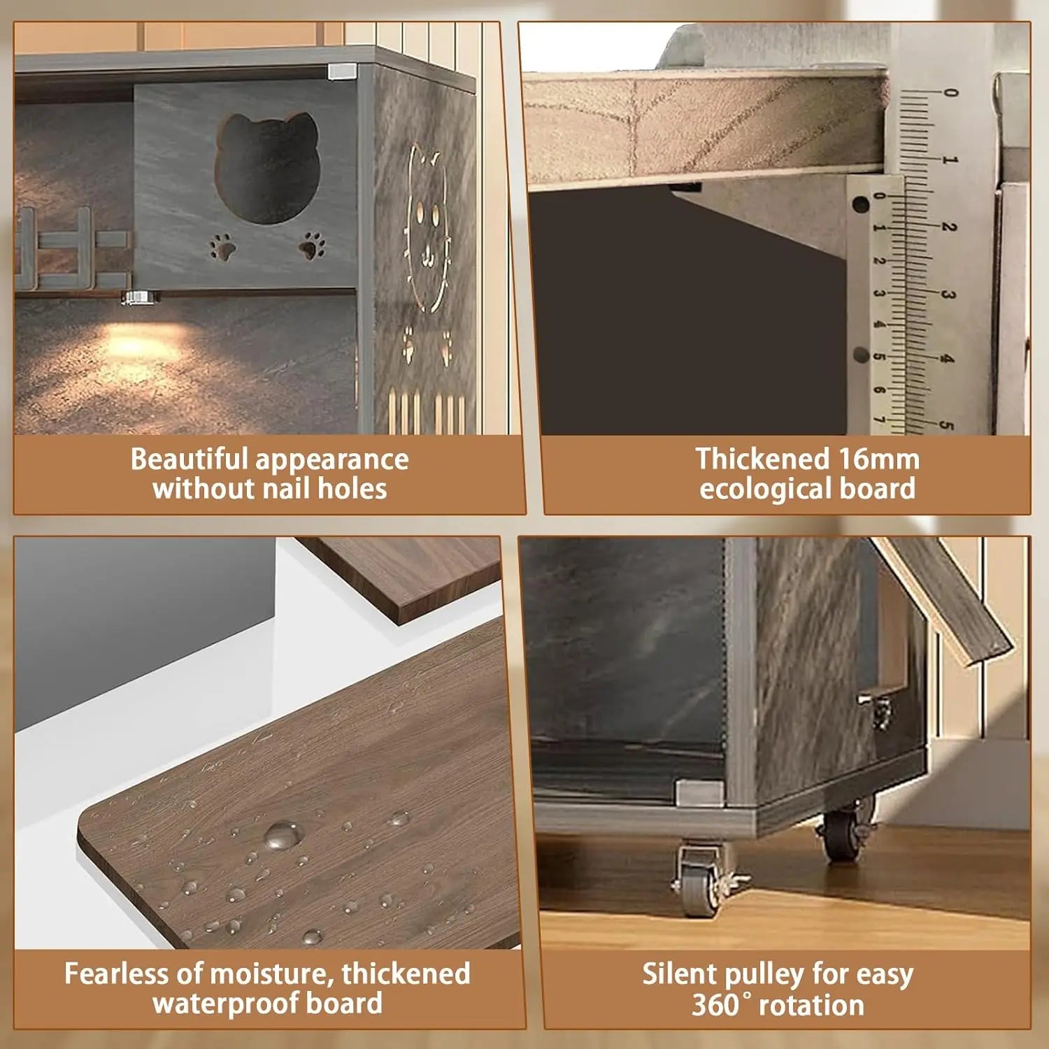 Large Wooden Cat Condo House with Scratching Post Indoor Outdoor Enclosure Glass Doors 50x48x24