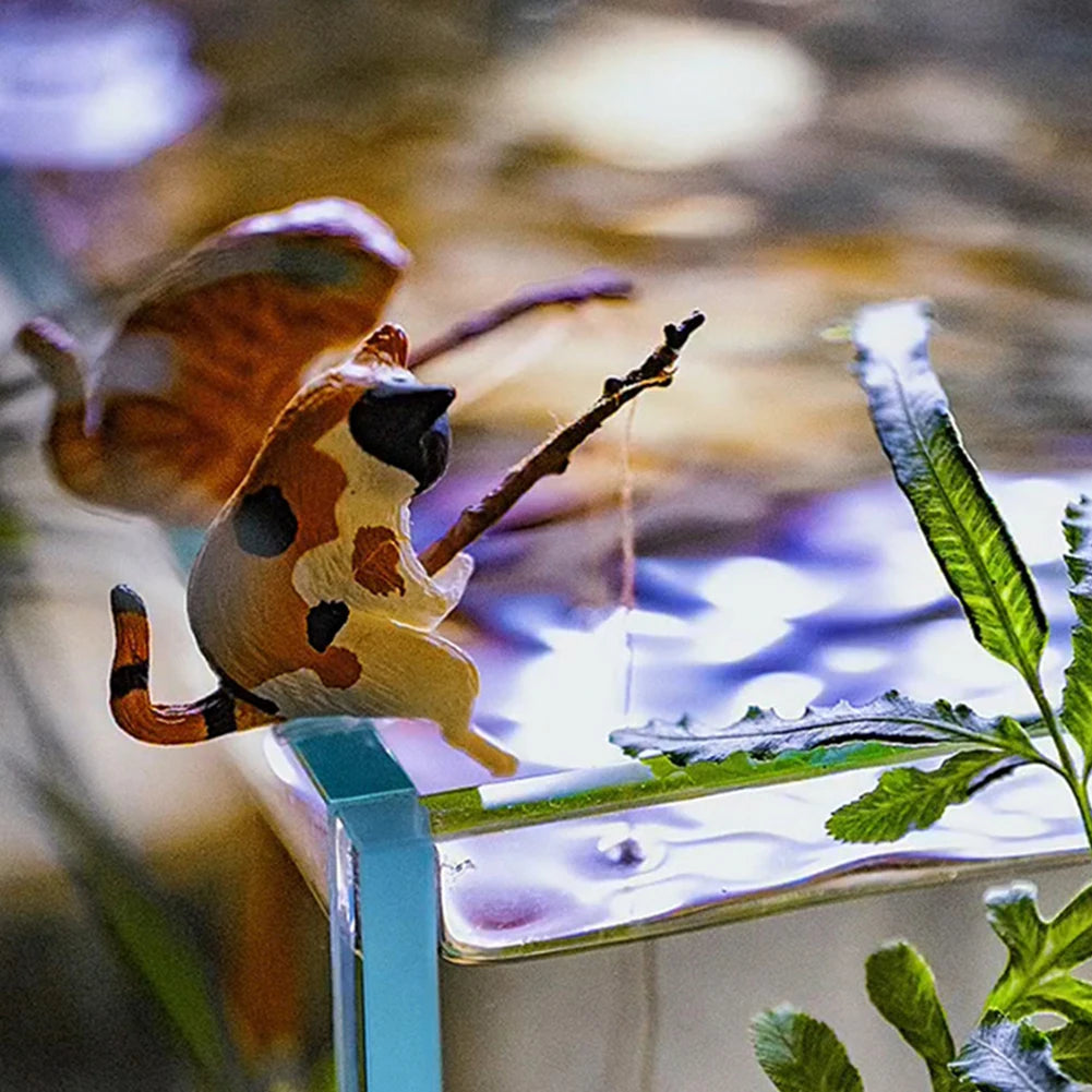 Kitten Fishing Ornament Fish Tank Landscape Decorations Cat Fishing Figurine Aquarium Tanks