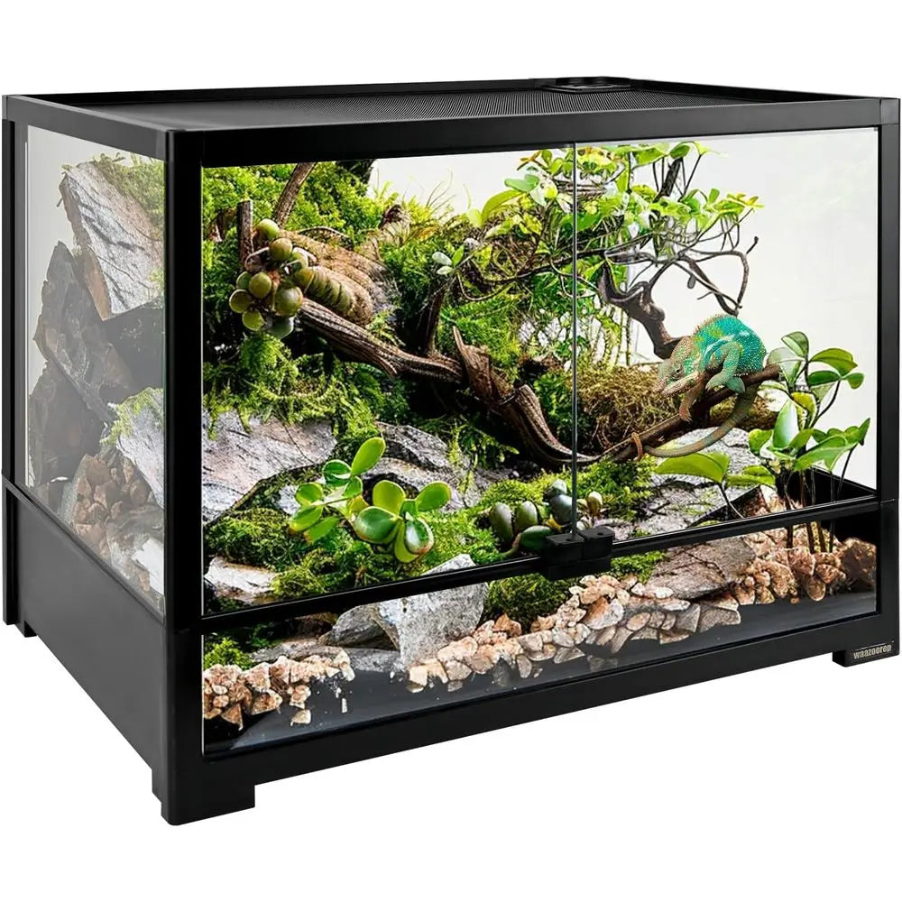 24x18x12.6 Glass Reptile Tank with Double Doors & Top Vent - Ideal for Bearded Dragons, Tortoises, Geckos, Lizards, Snakes