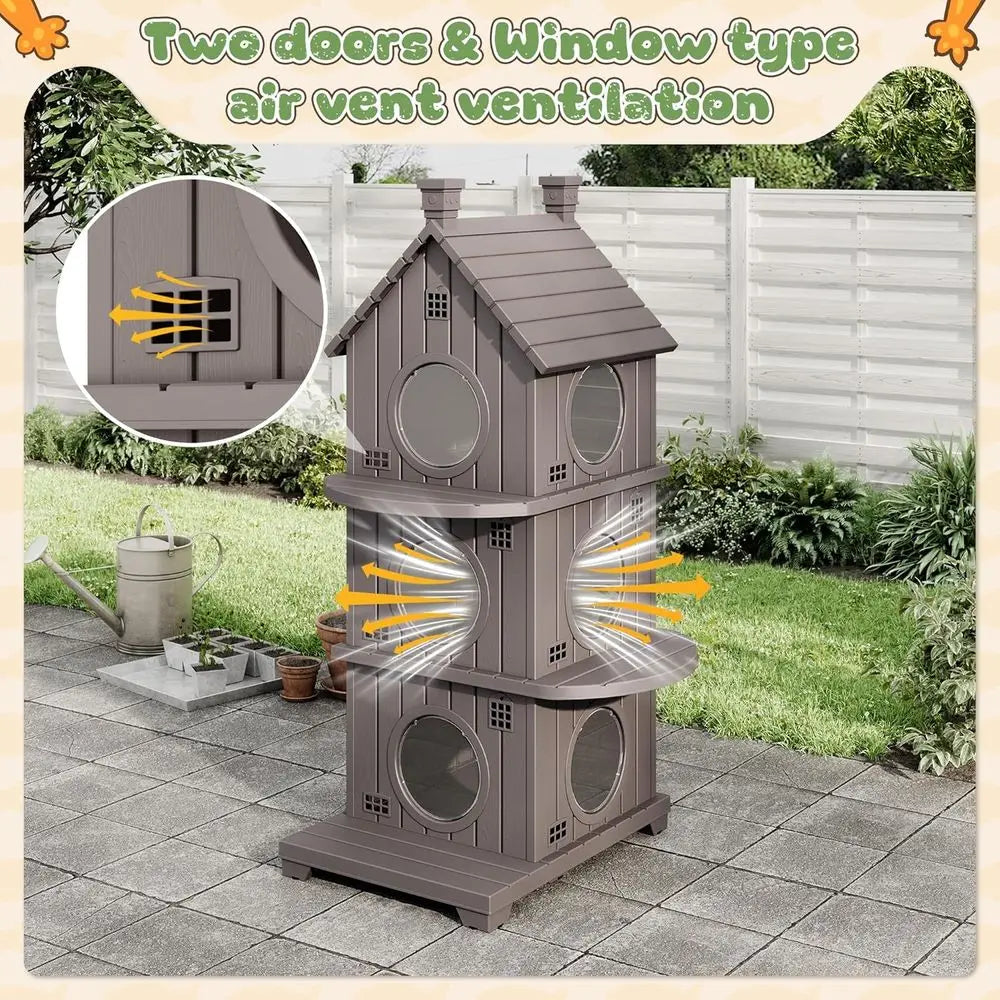 Outdoor Cat House Weatherproof, Durable Resin House Indoor Cats, Outdoor Cat Enclosure Shelter with Elevated Base