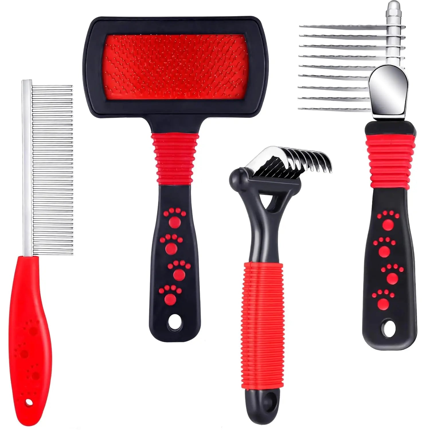 4-Piece Pet Grooming Kit: Dematting Combs, Slicker Brush & Steel Comb for Dogs and Cats