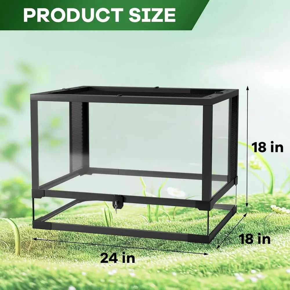 24x18x18 Inch Tempered Glass Reptile Enclosure - Escape-Proof, Ideal for Desert or Rainforest Habitats