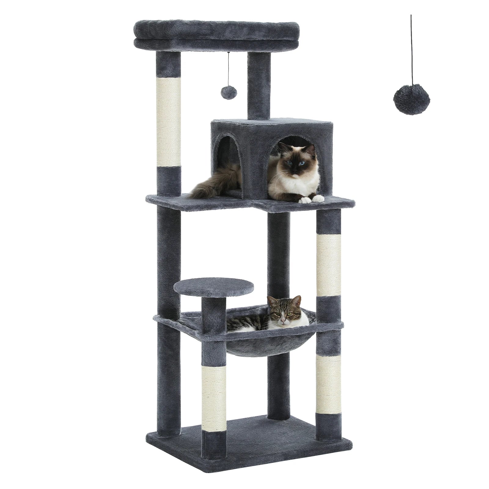 Cat Tree for Indoor Cats 5-Level for Large Cats with Large Hammock Sisal Covered Scratching Posts Cozy Condo Top Perch