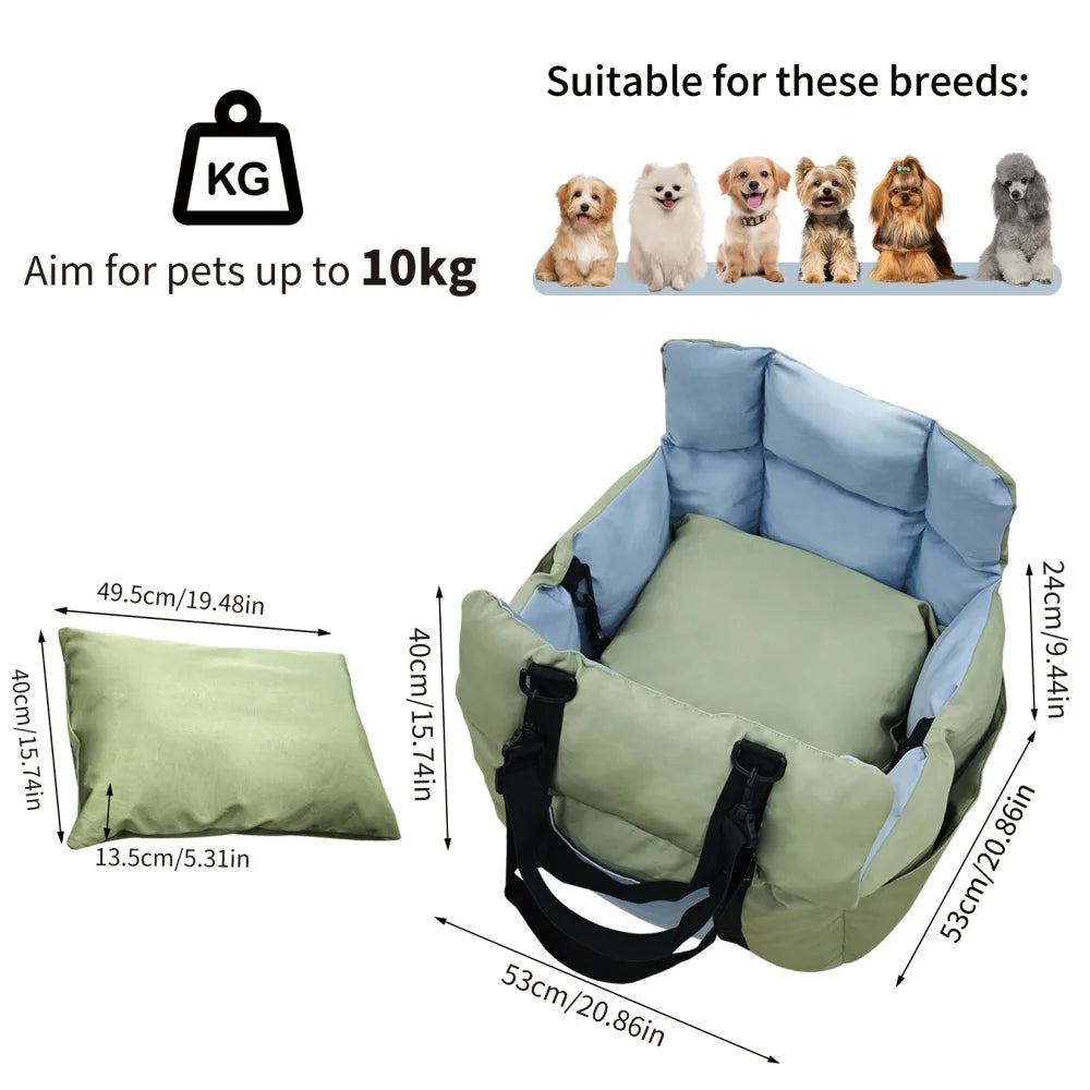 Portable Dog Car Seat Travel Bed Carrier Cushion with Storage Pocket