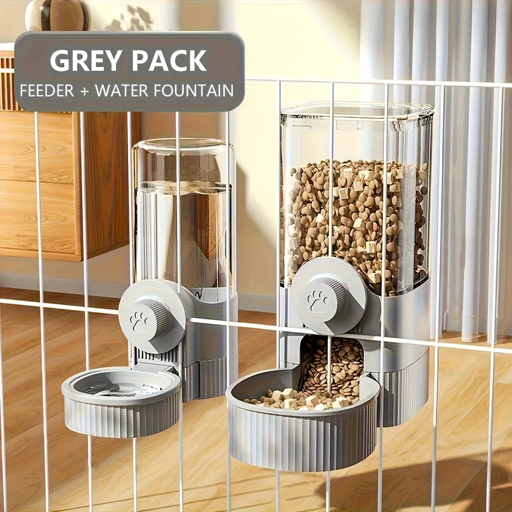Automatic hanging pet water dispenser, gravity flow design, multi bowl cat, dog, and rabbit feeder