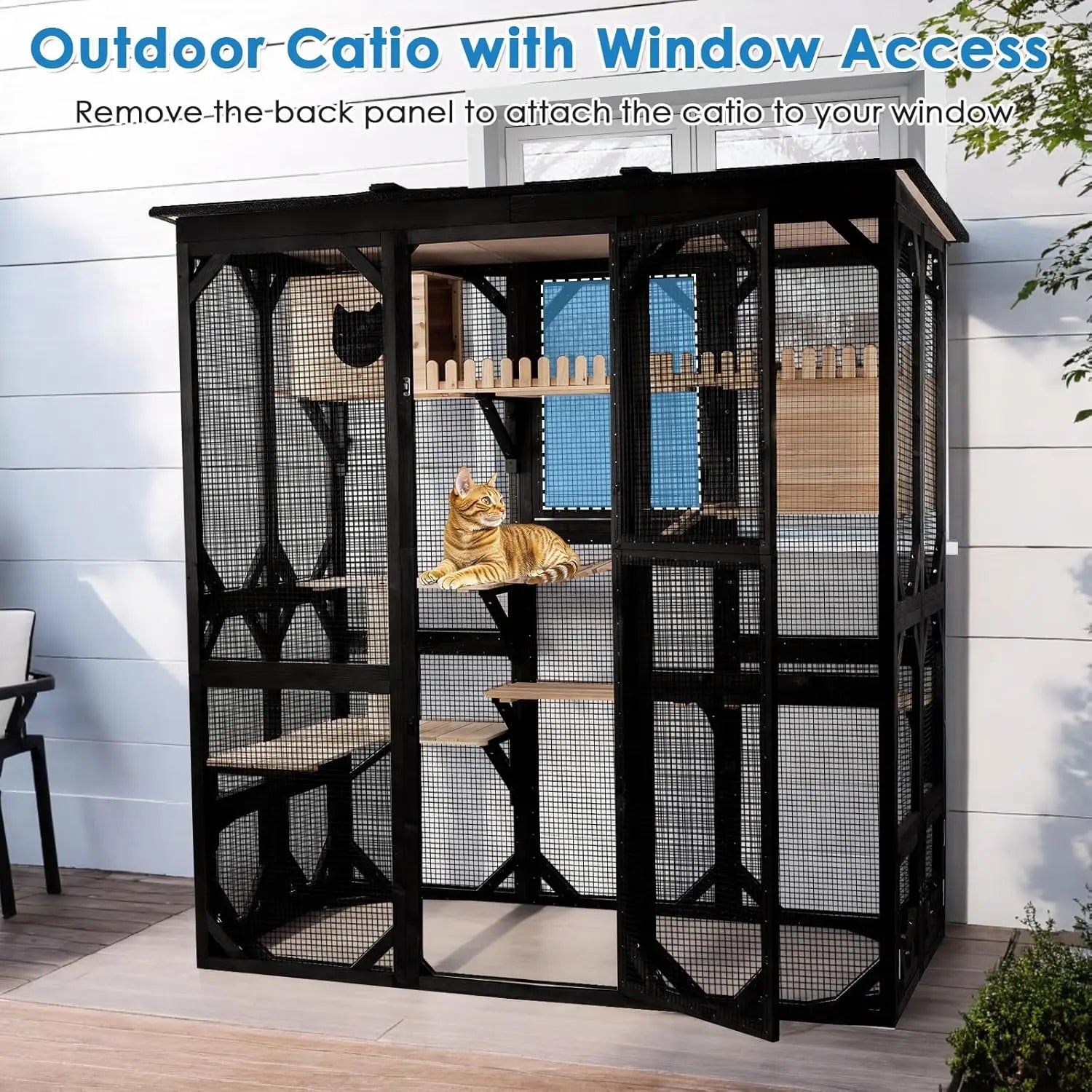 71" Large Outdoor Cat Enclosure Walk-in Weatherproof Roof 6 Doors