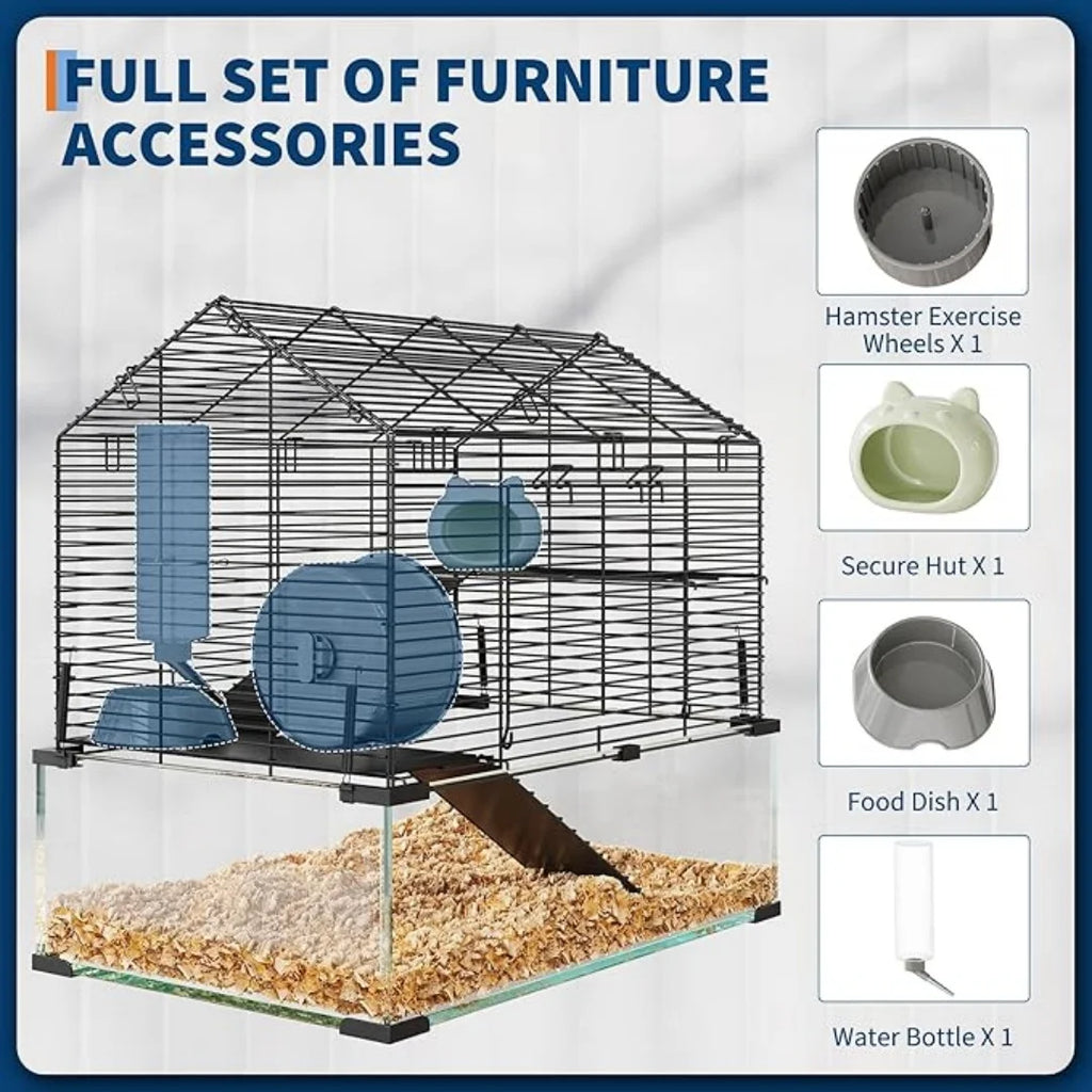 3 Tiers Large Enclosure, Metal Enclosure + Glass Small Animal Cage
