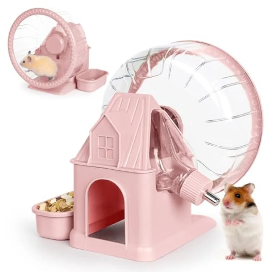 4 in 1 Quiet Hamster Exercise Wheel, Multi Functional Hamster House with Running Wheel, Water Bottle, Food Bowl and Hideout