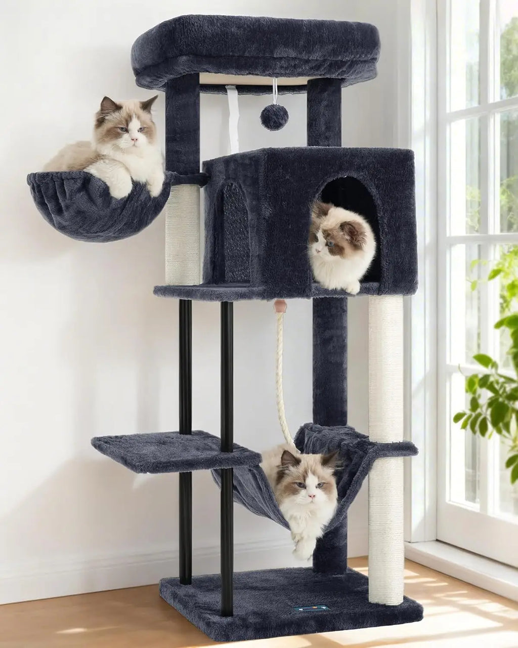 43.3 Inch Cat Tree Tower for Indoor Cats with Sturdy Steel Tube, Hammock, Condo, Scratching Post