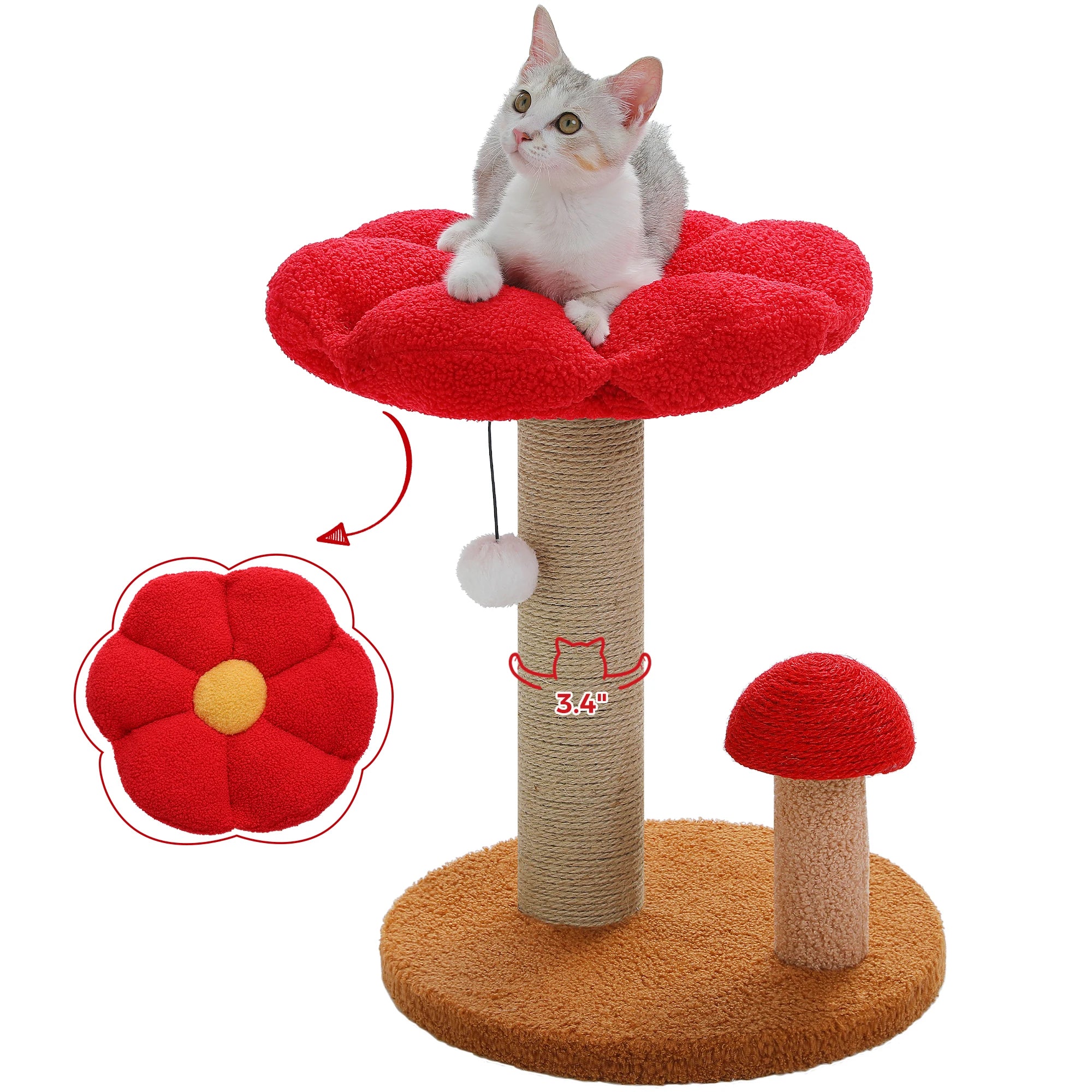 Small Cat Scratching Posts with Removable Flower Cat Bed Interactive Toy Ball for Indoor Cat