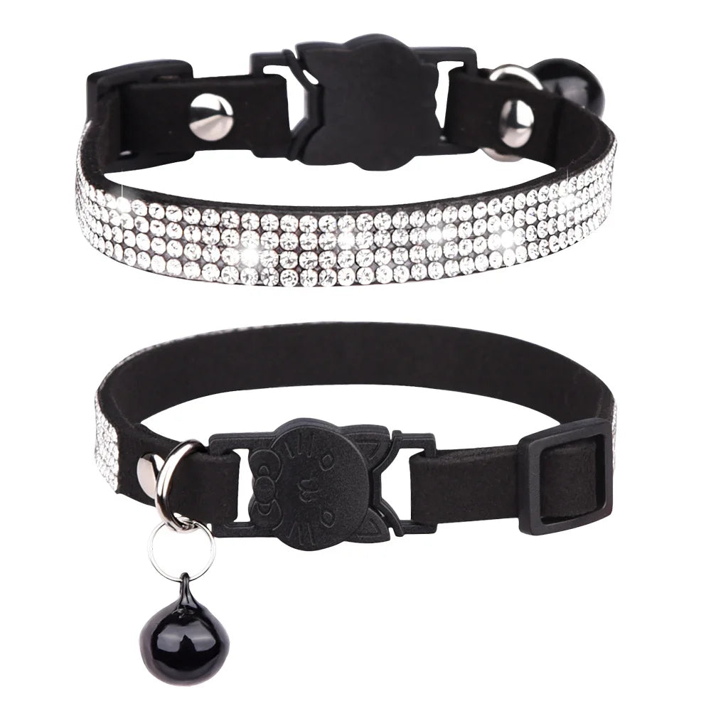 Small Cat Collar Rhinestone Bell Breakaway Quick Release Soft Suede