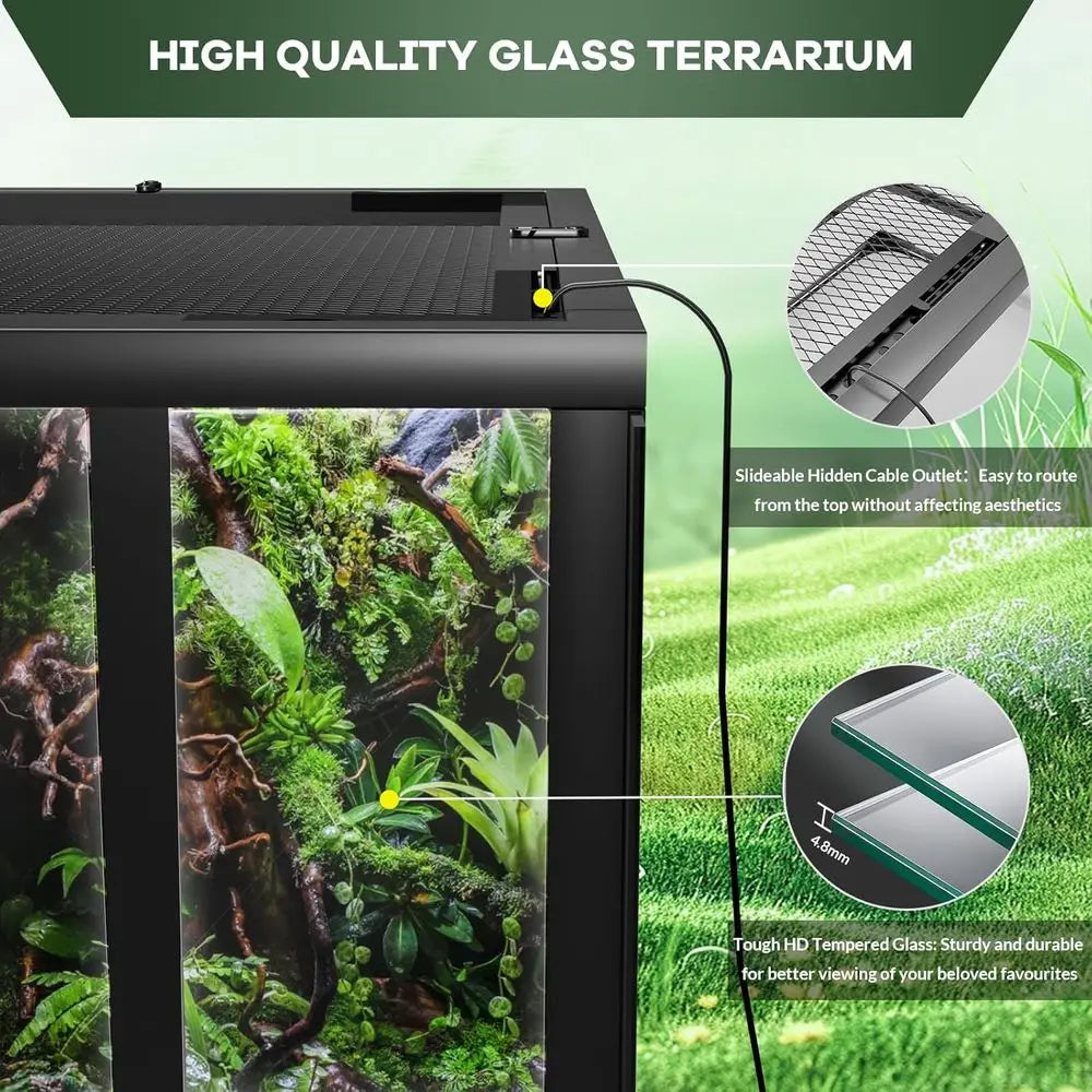 24x18x18 Inch Tempered Glass Reptile Enclosure - Escape-Proof, Ideal for Desert or Rainforest Habitats