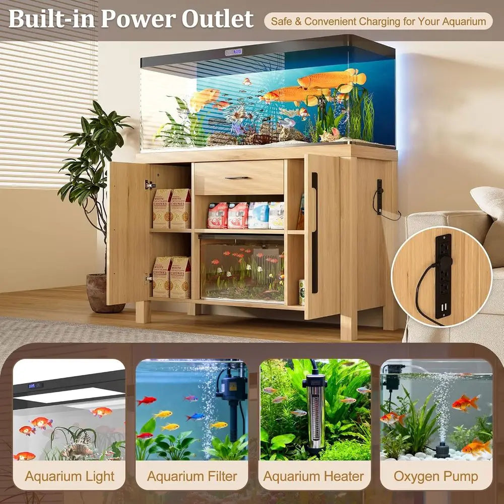 55-75 Gallon Fish Tank Stand with Power Outlets and Storage Drawer