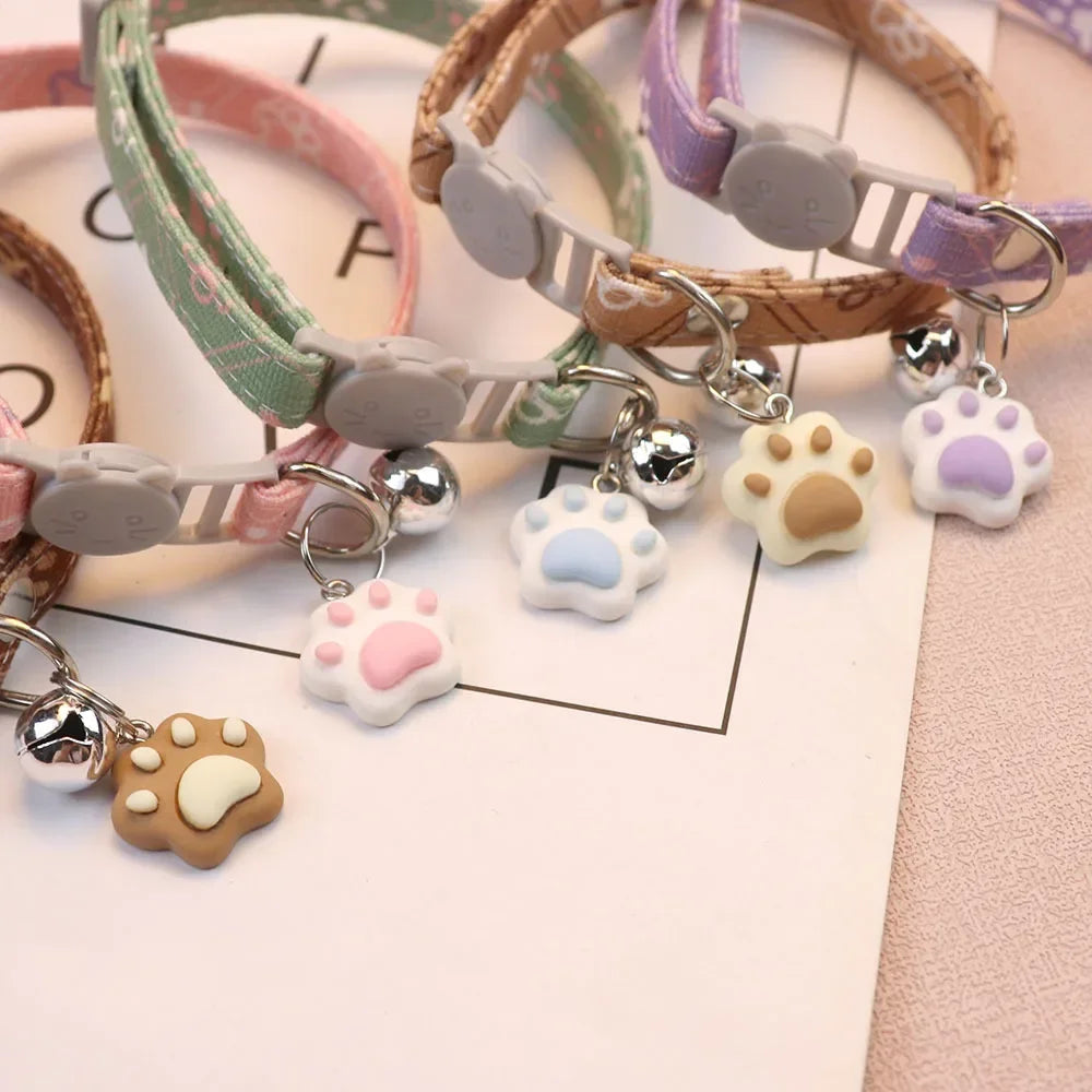 Cute Neck Cat Collar with Bell Adjustable Footprint Breakaway Collar