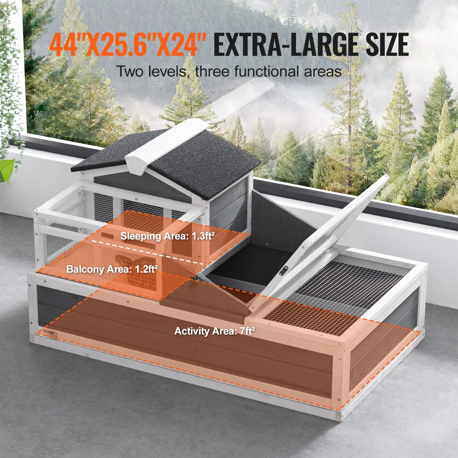 Tortoise Habitat Wooden House with Adjustable Lamp Holder Reptile Enclosure