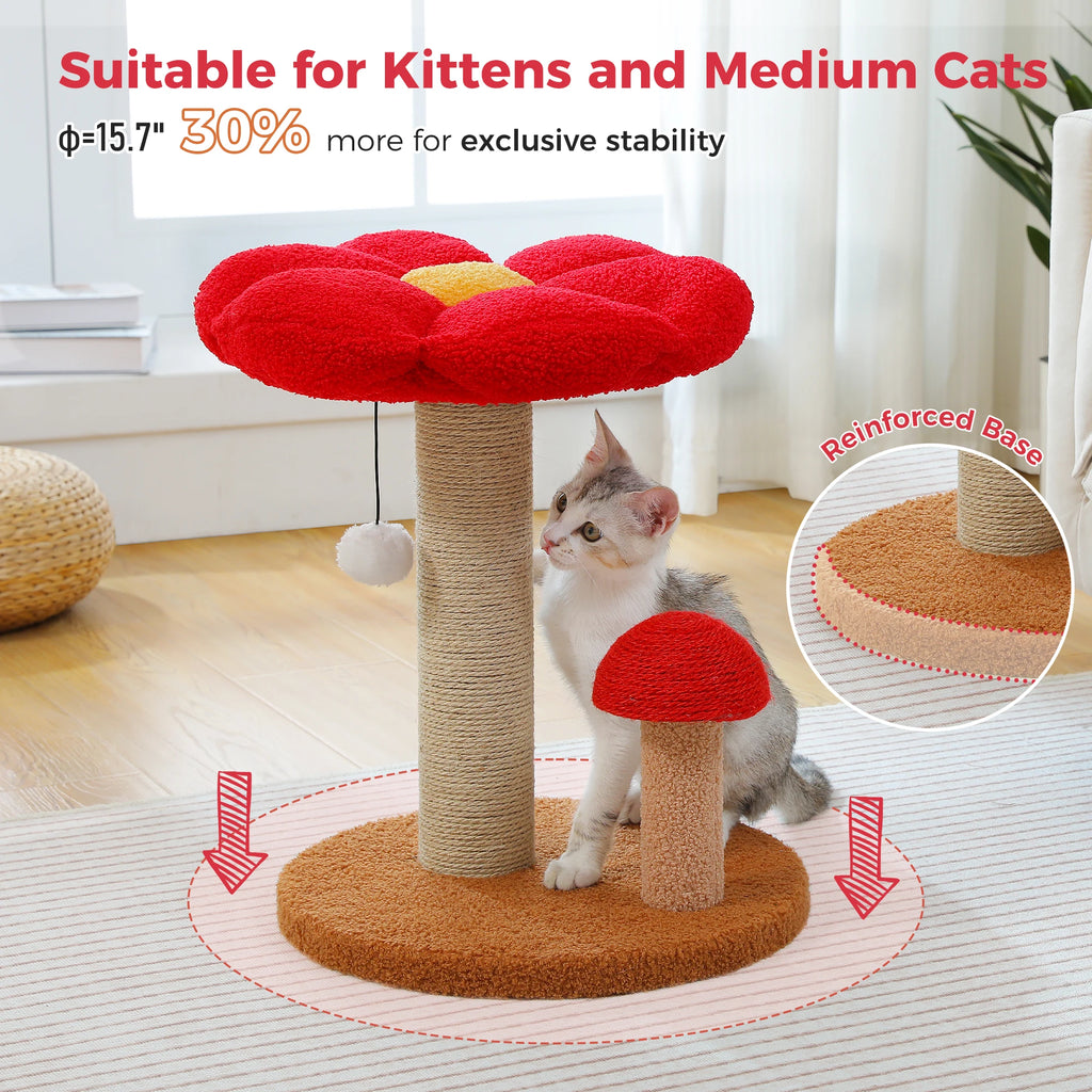 Small Cat Scratching Posts with Removable Flower Cat Bed Interactive Toy Ball for Indoor Cat