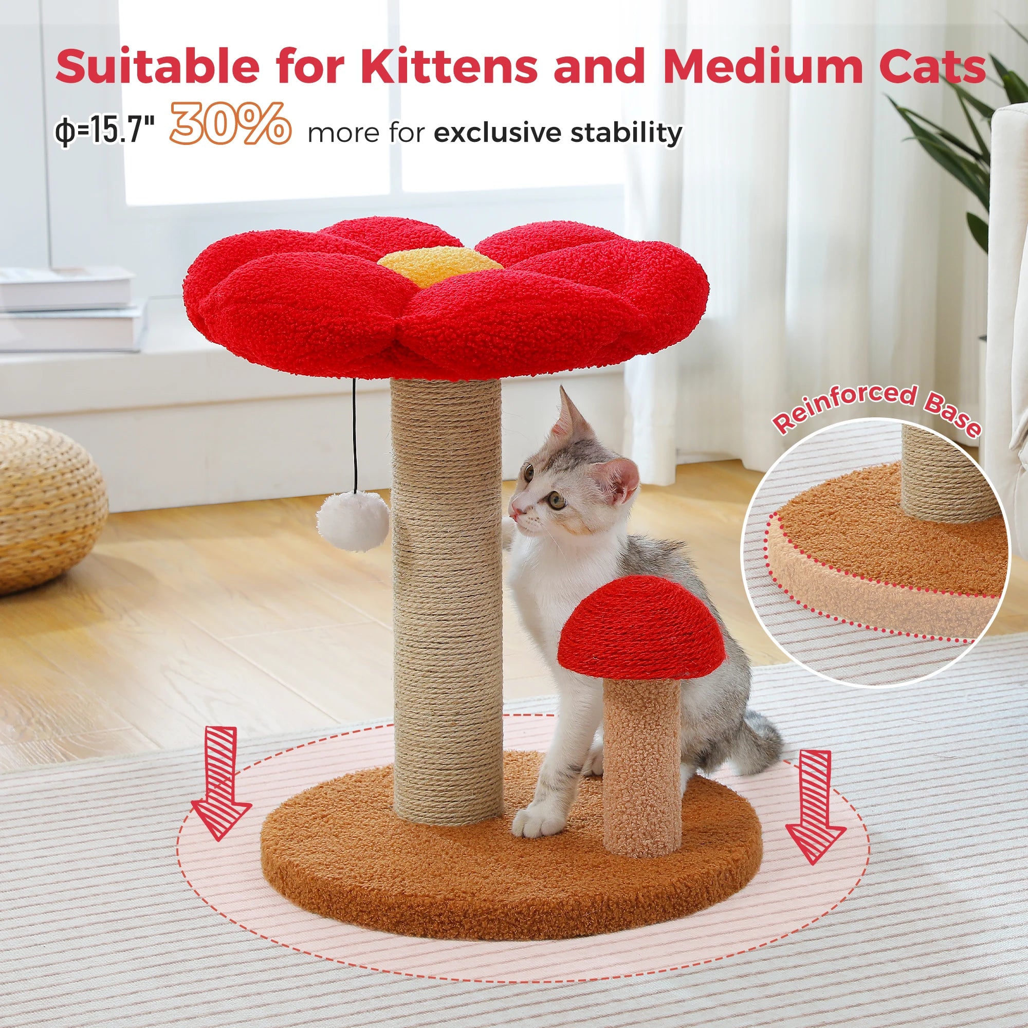 Small Cat Scratching Posts with Removable Flower Cat Bed Interactive Toy Ball for Indoor Cat