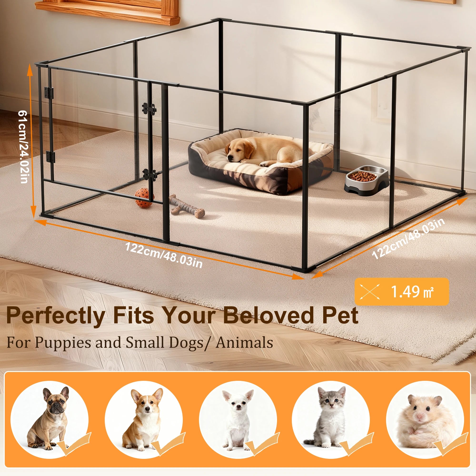 Large Acrylic Playpen Enclosure Indoor Pet Cage Fence Dog Cat Kitten Rabbit Guinea Pigs Hedgehog Pet Whelping Box Full Visibility