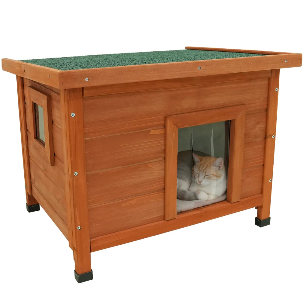Cat House Waterproof Feral Kitty Shelter Outdoor Indoor Rabbit Hutch for Bunnies,Cats,Dogs and Other Small Animals,Asphalt Roof