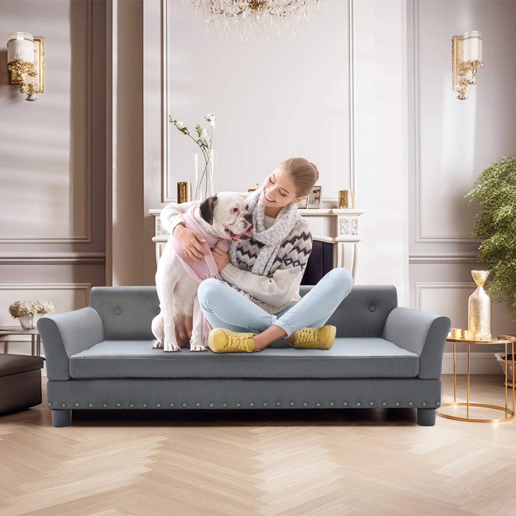 Rectangle Pet Bed for Medium and Large Dogs, Durable Elevated Dog Sofa Bed, Comfortable Dog Couch