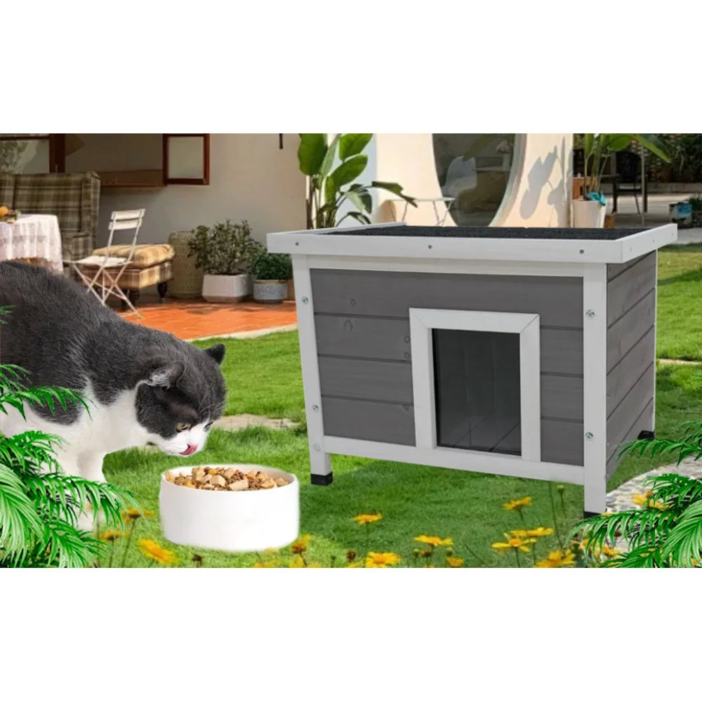 Cat House Waterproof Feral Kitty Shelter Outdoor Indoor Rabbit Hutch for Bunnies,Cats,Dogs and Other Small Animals,Asphalt Roof
