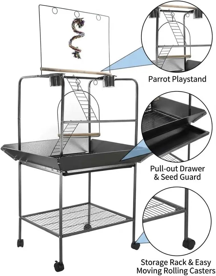 Indoor Outdoor Birds Playground with Swing Stand with Wheels for Parakeet Cockatiels Conures Macaw Parrots