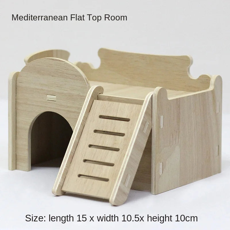 Hamster Toys Small Houses Wooden Furniture Running Wheels Villas Swings Wooden Nests Bite Resistant