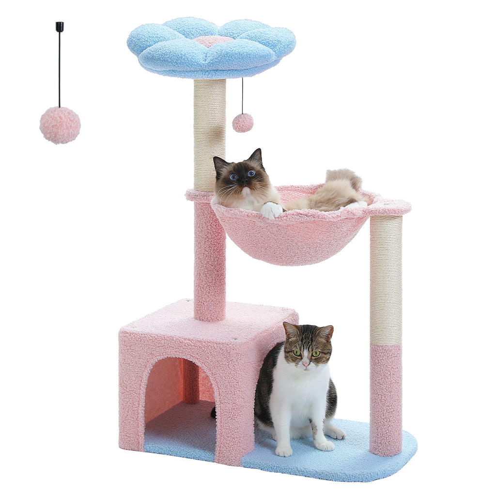 Flower Cat Tree with Large Metal Frame Hammock with Sisal Scratching Posts for Small Indoor Cats