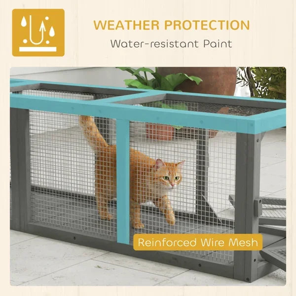 Cat Tunnel Outdoor Wooden Cat Tube with Combinable Design 8 Doors 98" Window Cage