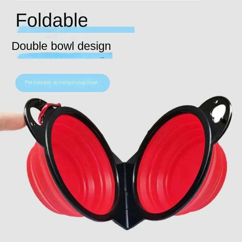 1-piece 2-in-1 foldable dual bowl feeding Water bowl portable outdoor travel dog and cat