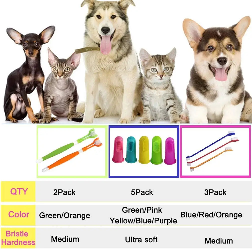 10-Pack Pet Dog Cat Toothbrush Set: Triple & Double Head Brushes for Oral Health