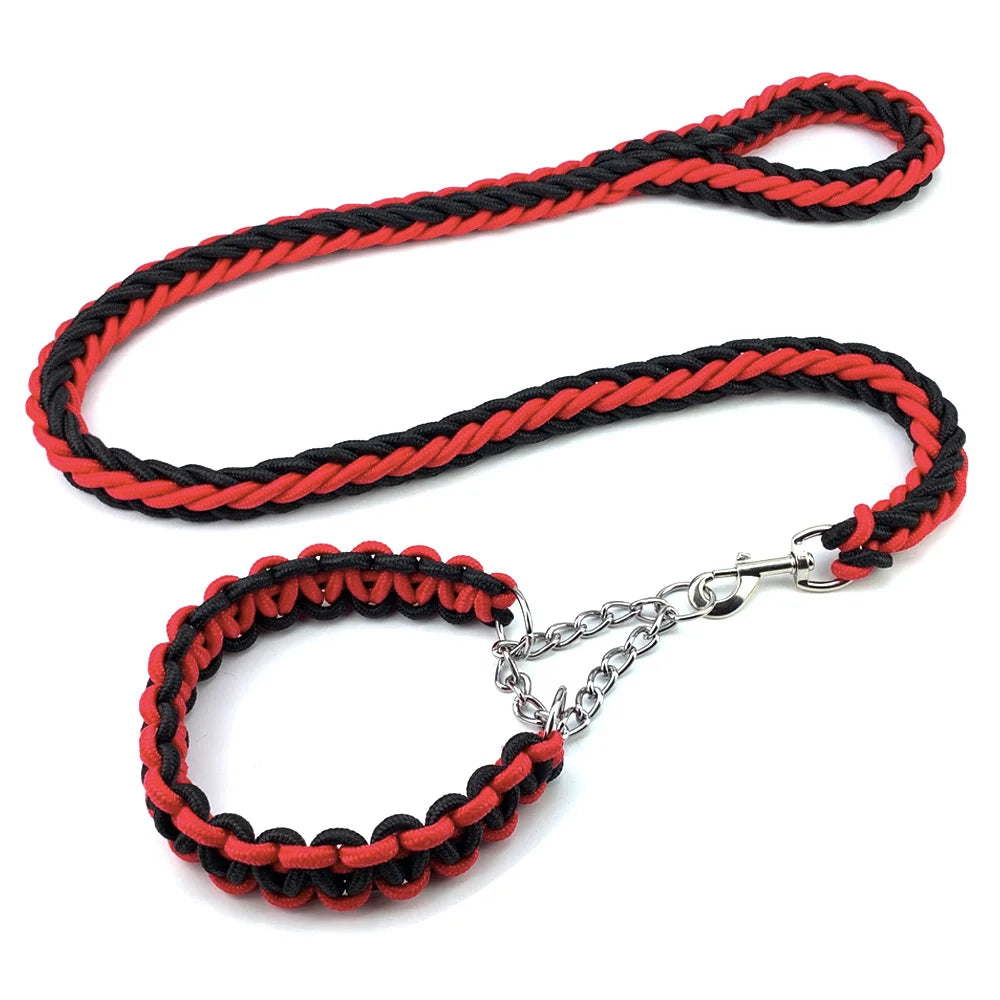 Nylon Braided Dog Collar And Leash Set Traction Rope For Small Medium Large Dog