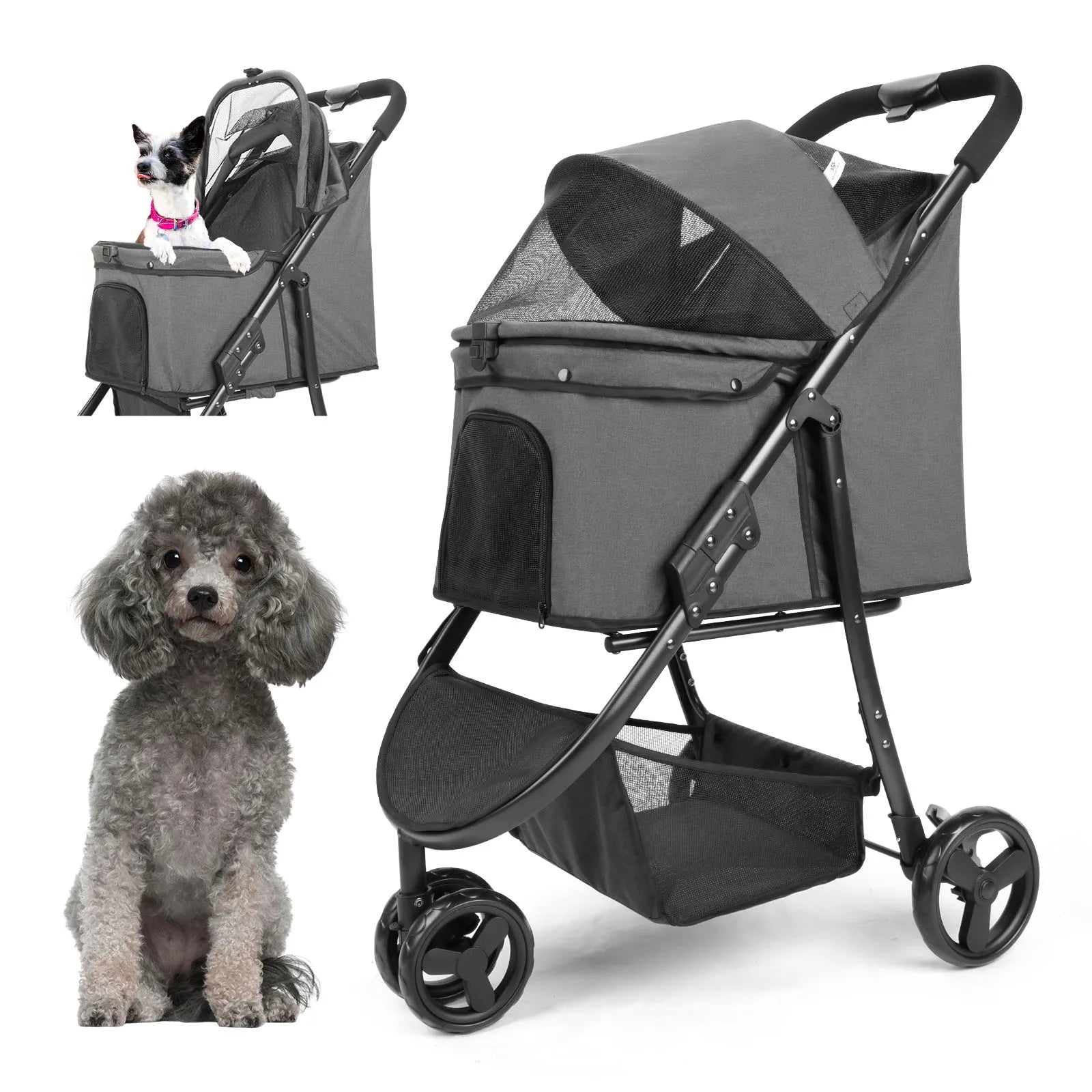 Pet Stroller Bag Foldable Collapsible Stroller for Small Dogs Cat ,3 Wheels