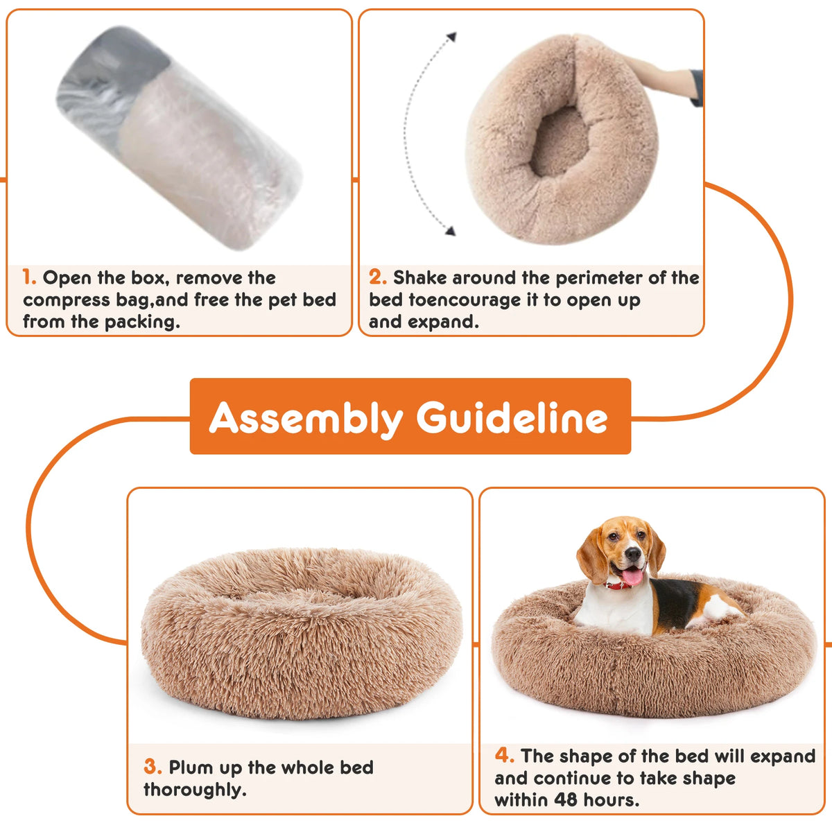 Calming Dog Bed for Medium to Large Dogs Washable Large Pet Bed Anti-Slip Round Fluffy Plush Faux Fur