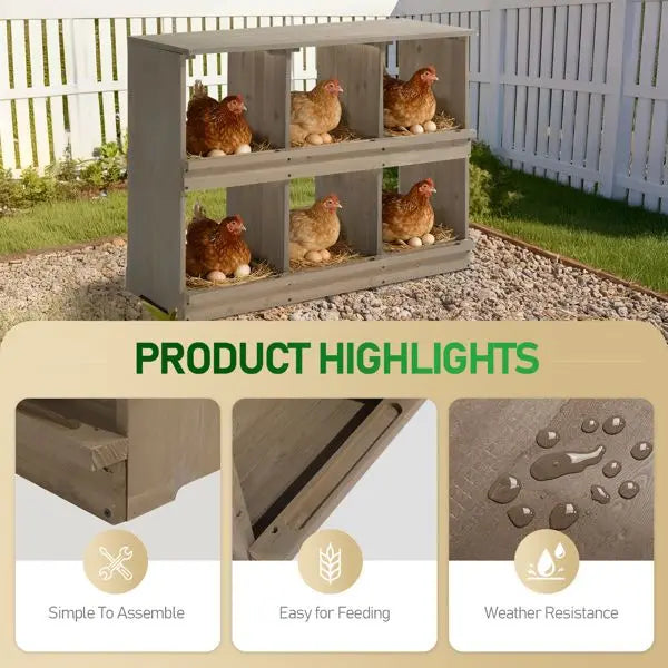 Nesting Boxes for Chickens, Wooden, 6 Compartments