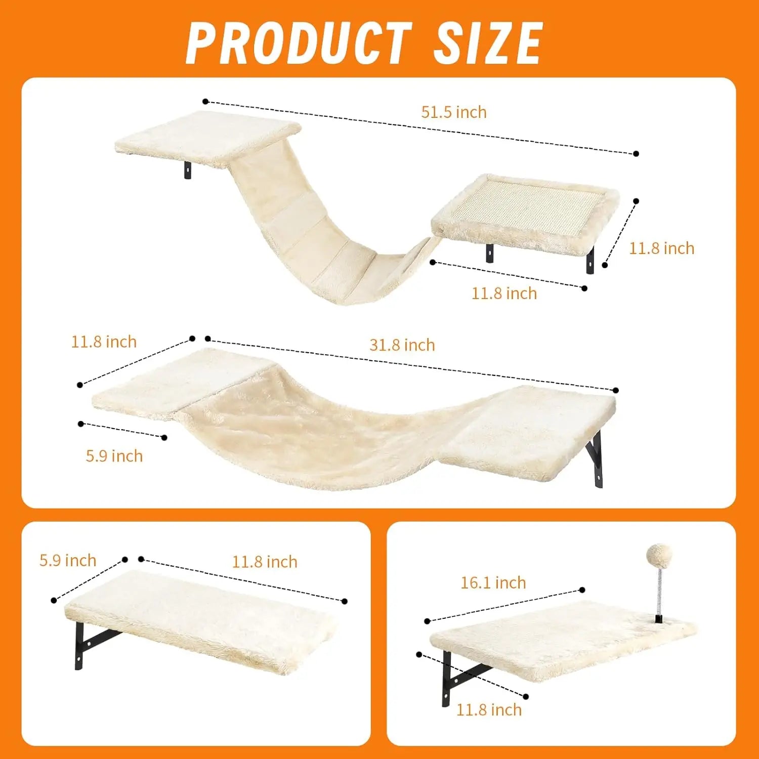 Wall-Mounted Cat Climber Set with Shelves, Perches, Bridge, Hammock & Scratching Board - 7 Pcs Wood Indoor Furniture