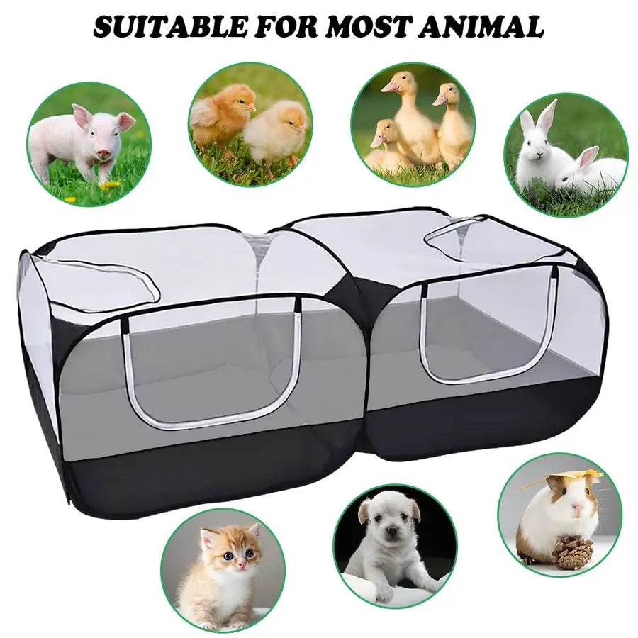 Animal Pet Playpen with Feeder Bowl and Storage Bag, Portable Breathable Indoor Outdoor