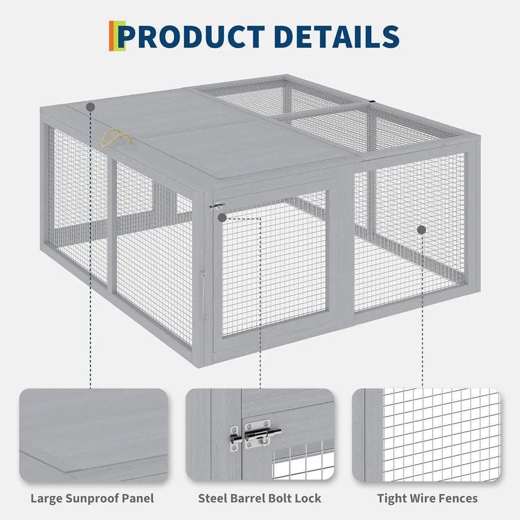 Folding Portable Wooden Chicken Coop Run No Assembly Rabbit Hutch With Predator-Proof Mesh For Outdoor Indoor Use