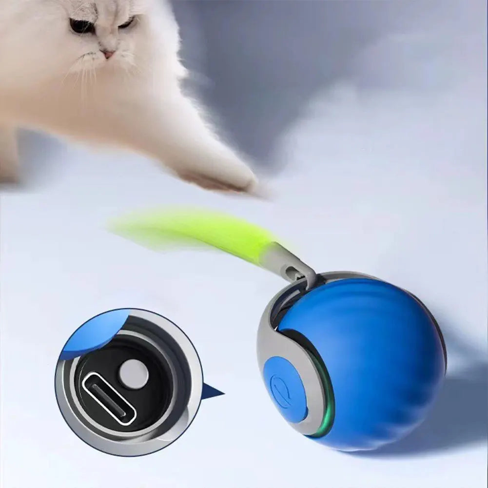 Automatic Moving Cat Toy Ball, USB Rechargeable Speedy Tail Interactive Ball