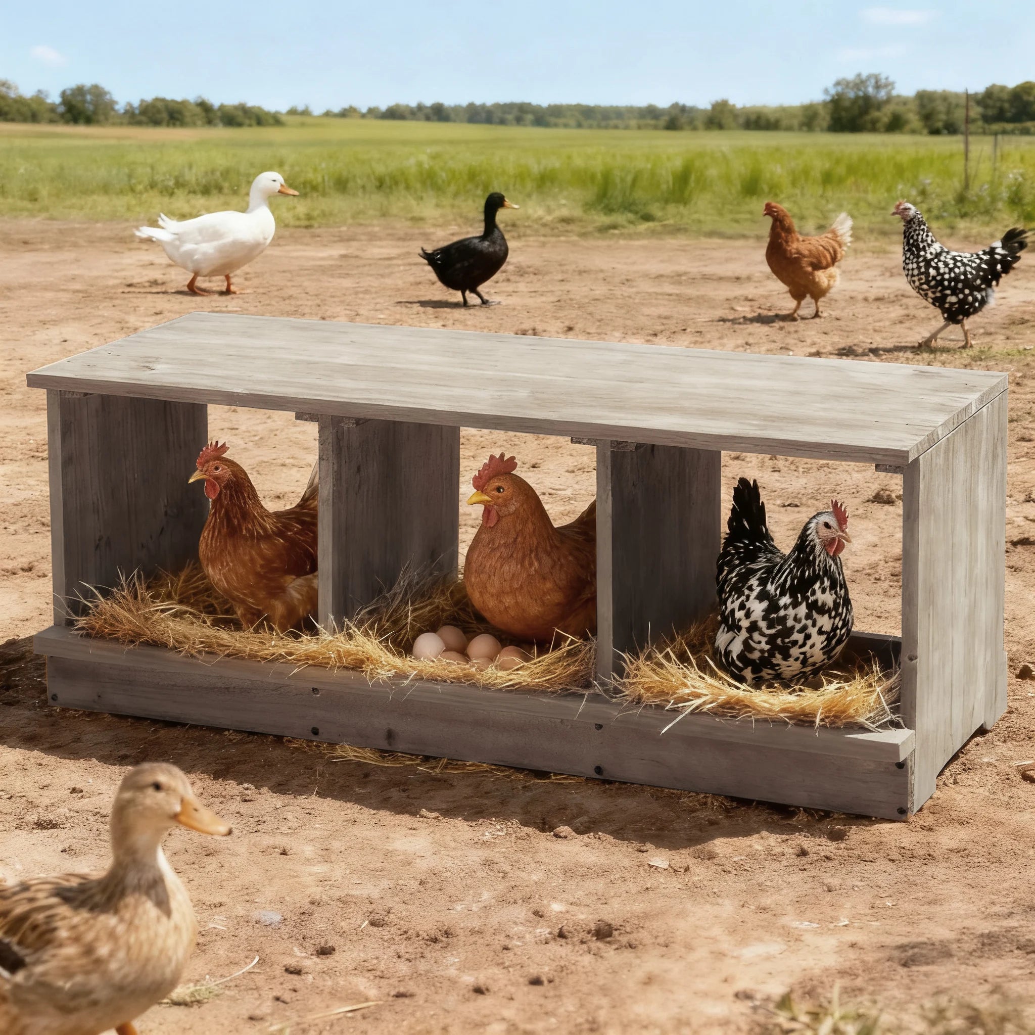 Nesting Boxes for Chickens, Wooden 3 Compartments