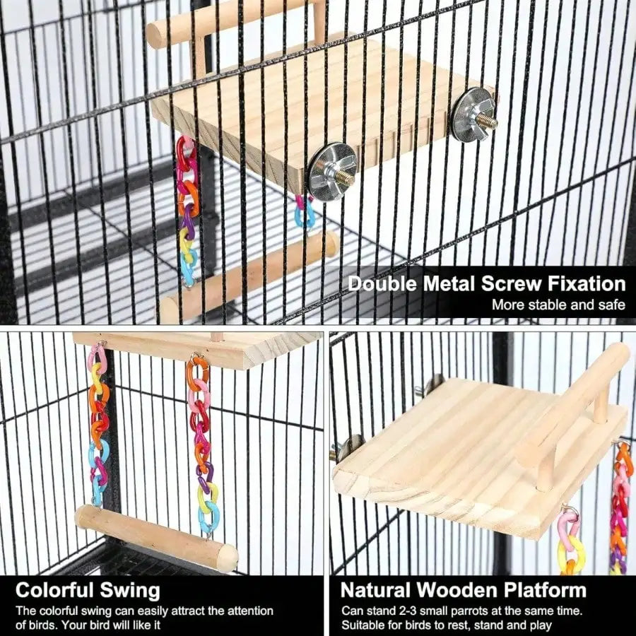 Wooden Bird Play Gym Stand - Swing Ladder Toys For Small Birds