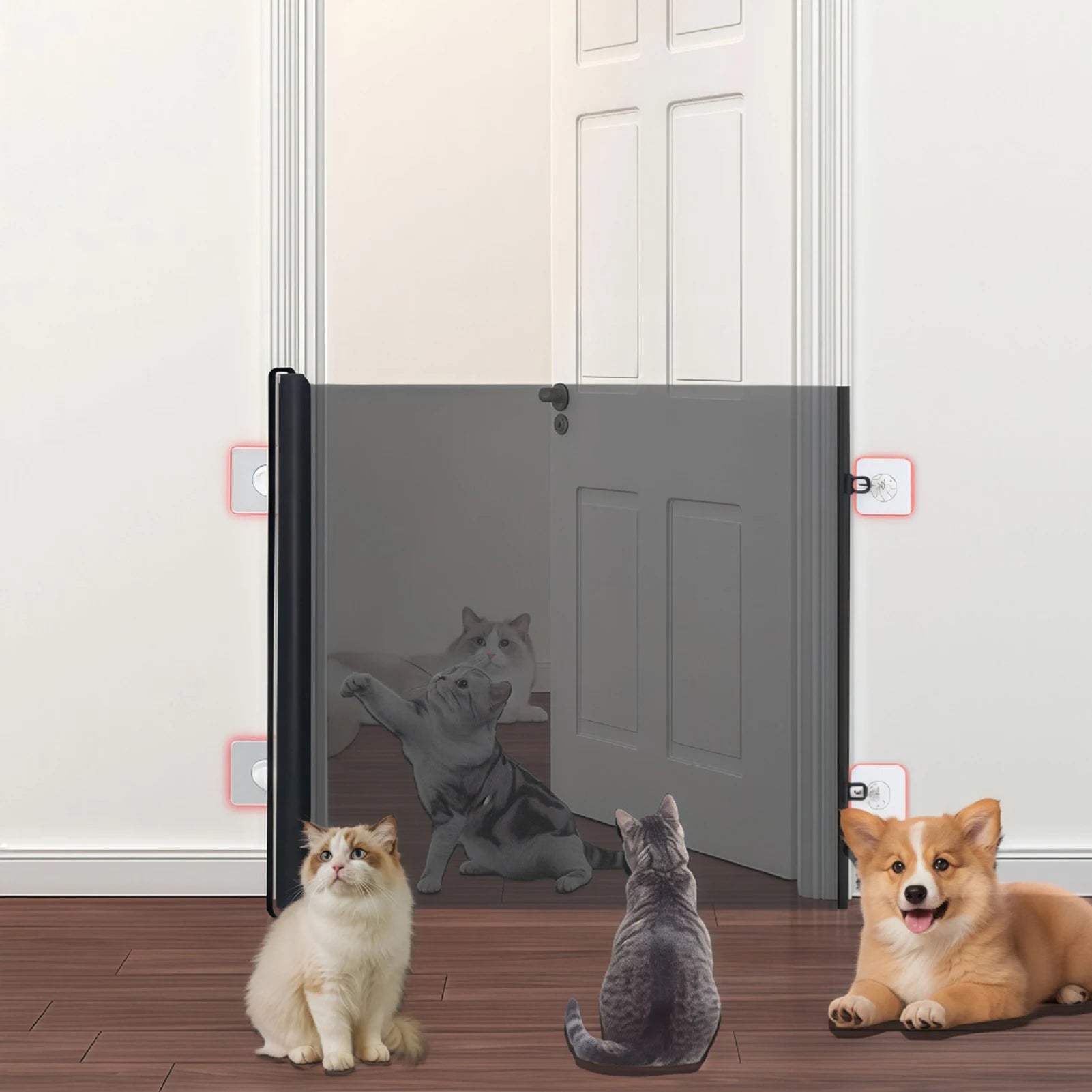 Automatic Extendable Pet Gate Barrier Anti Jump Fence for Dogs Cats with Anti Escape Door Stoppers