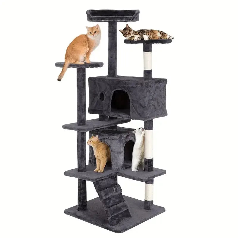 Cat Tree 54/70 Inch with Sisal-Covered Scratching Posts Dangling Ball for Cats to Play and Sleep