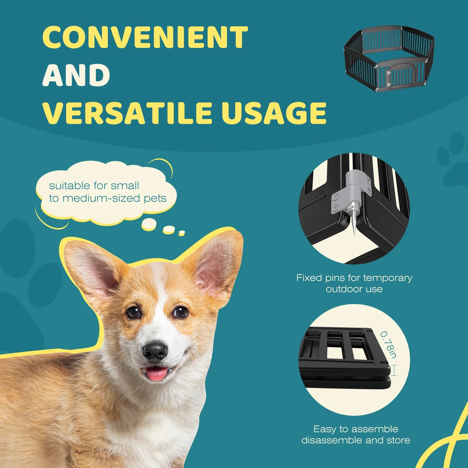 Plastic Dog Playpen 6 Panel 24IN Expandable Durable Pet Fence for Medium Dogs Indoor Outdoor Folding Portable Playpen