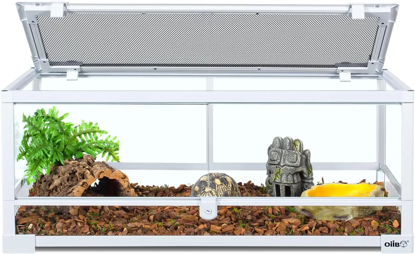 20 Gallon Full Glass Reptile Terrarium with Front Opening Doors & Ventilation Top, 30x12x12 Inches