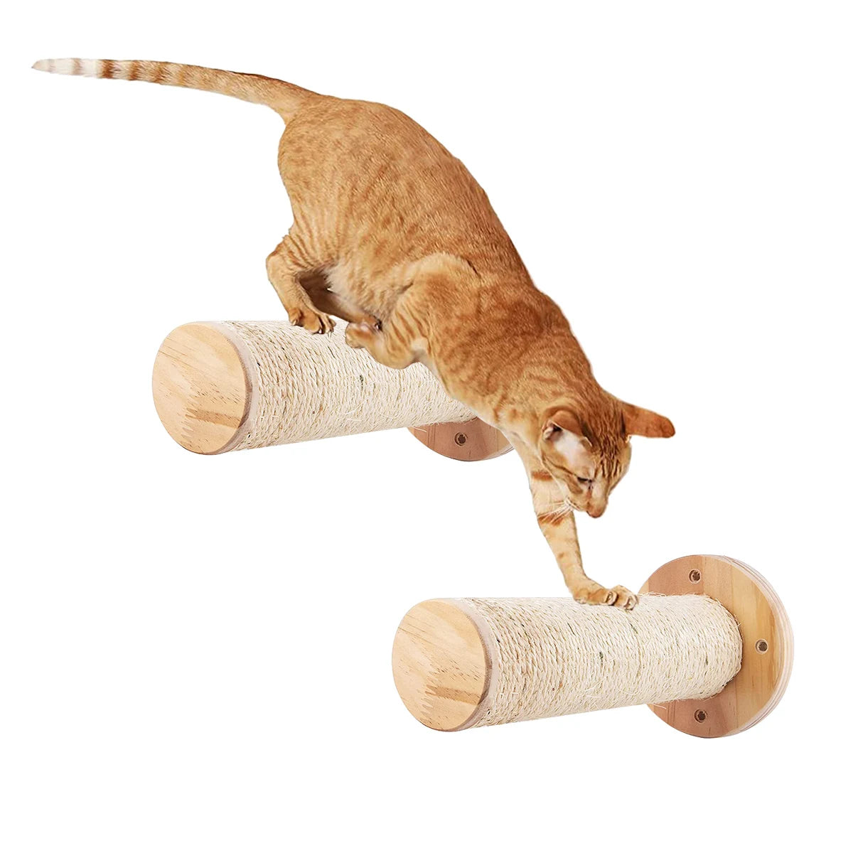 Indoor Cat Wall Mounted Solid Wooden Furniture Climbing Ladder Hammock with Scratching Post for Activity