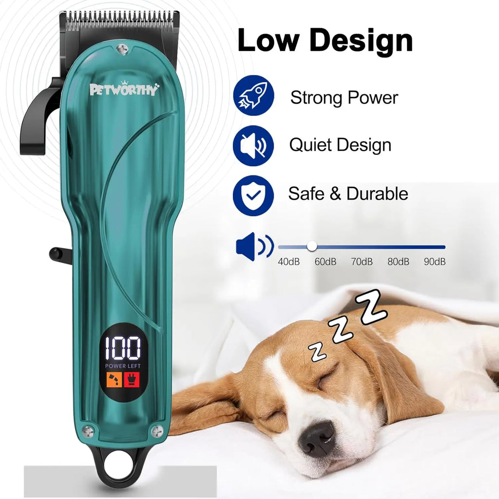 Cordless Dog Clippers for Heavy Hair - Low Noise, Waterproof, Easy to Clean Pet Grooming Kit