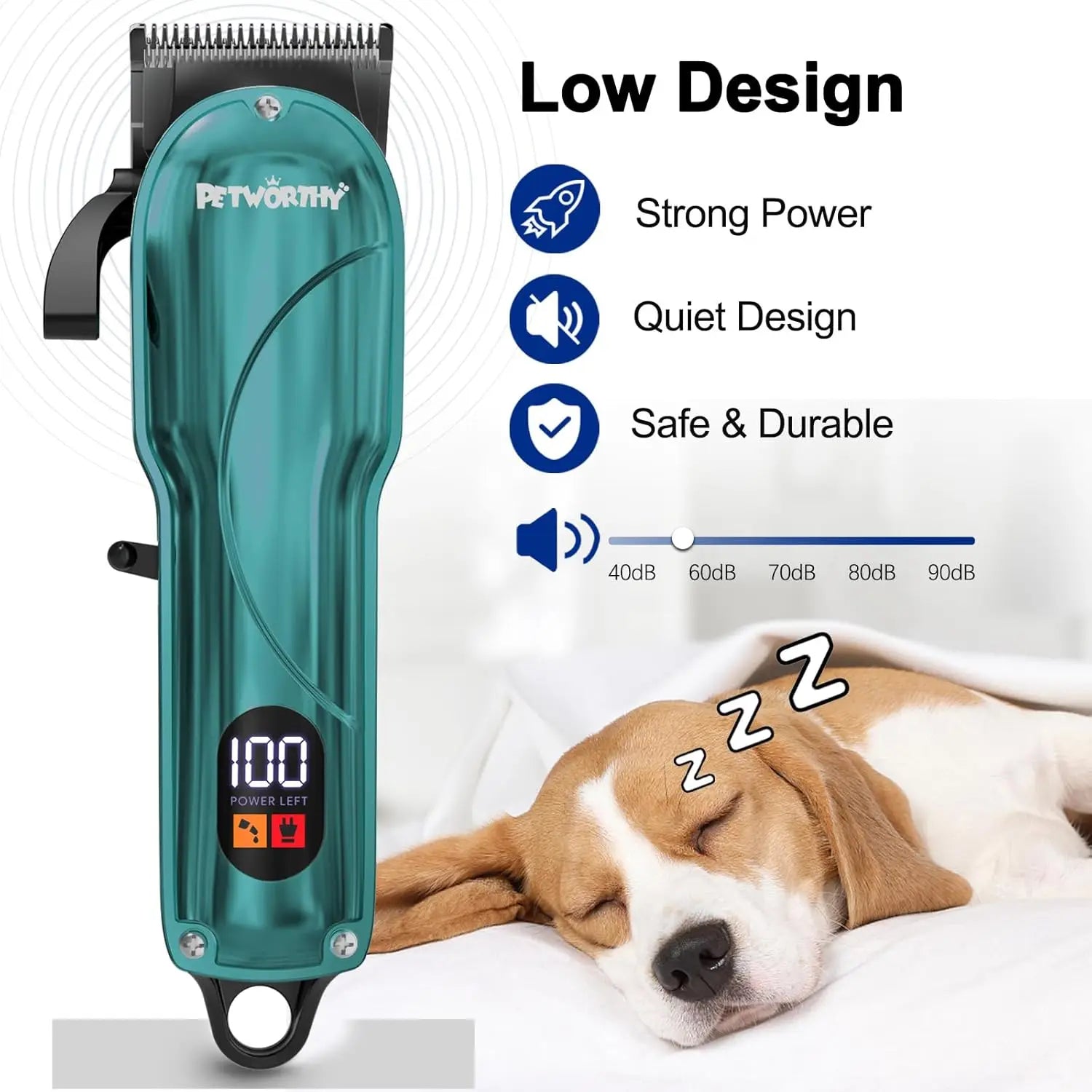 Cordless Dog Clippers for Heavy Hair - Low Noise, Waterproof, Easy to Clean Pet Grooming Kit