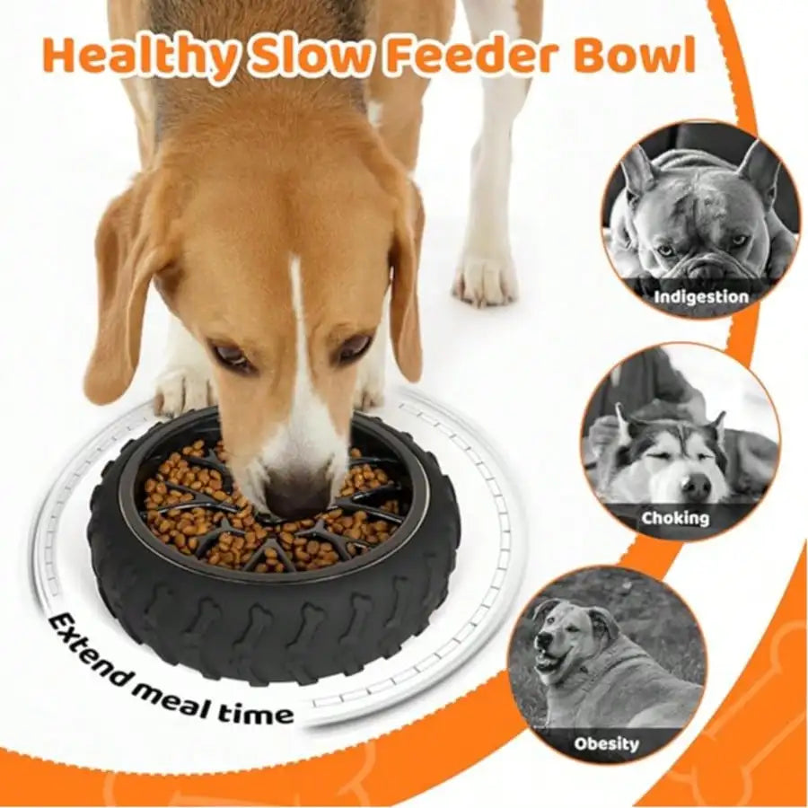 3-in-1 Stainless Steel Slow Feed Dog Bowl - Non-Slip Suction Cup Feeder