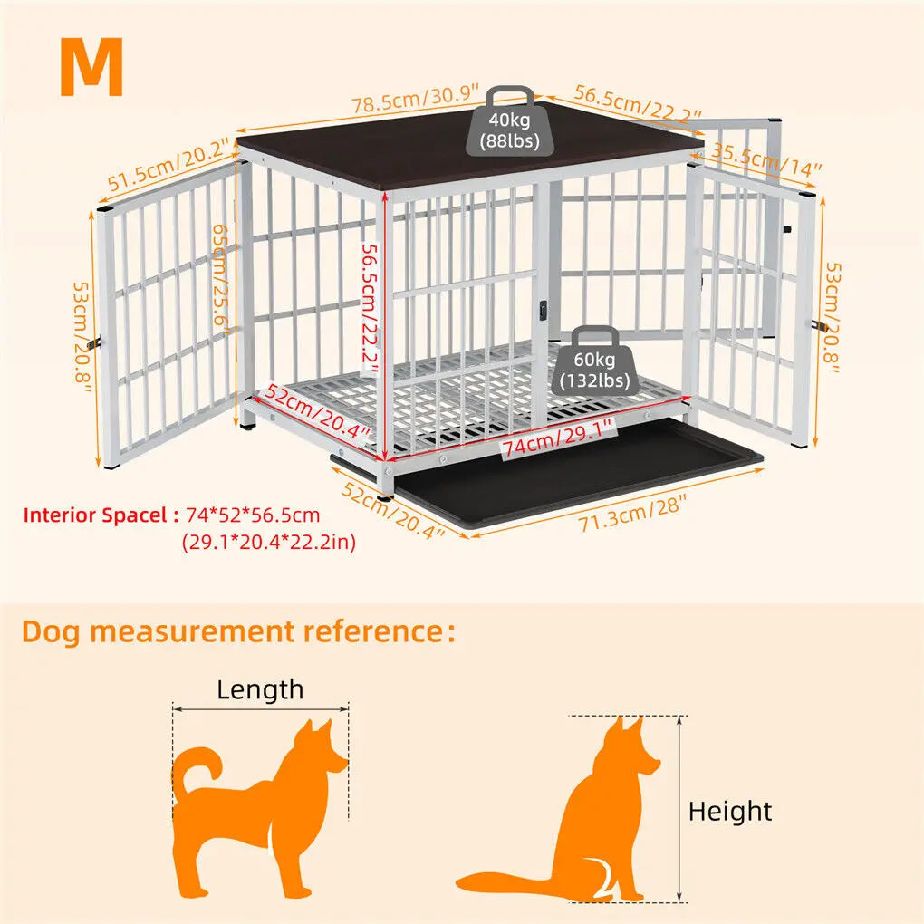 Heavy Duty Dog Kennel Metal Wooden End Table Furniture Style with Three Doors and Removable Tray